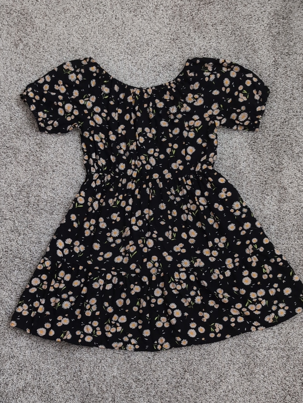 Girl's Cat & Jack Black Floral Daisy Short Sleeve Dress (Size L 10/12)